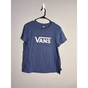 VANS Women's Off-The-Wall XL T-Shirt Blue with White Logo Short Sleeve Crew Neck